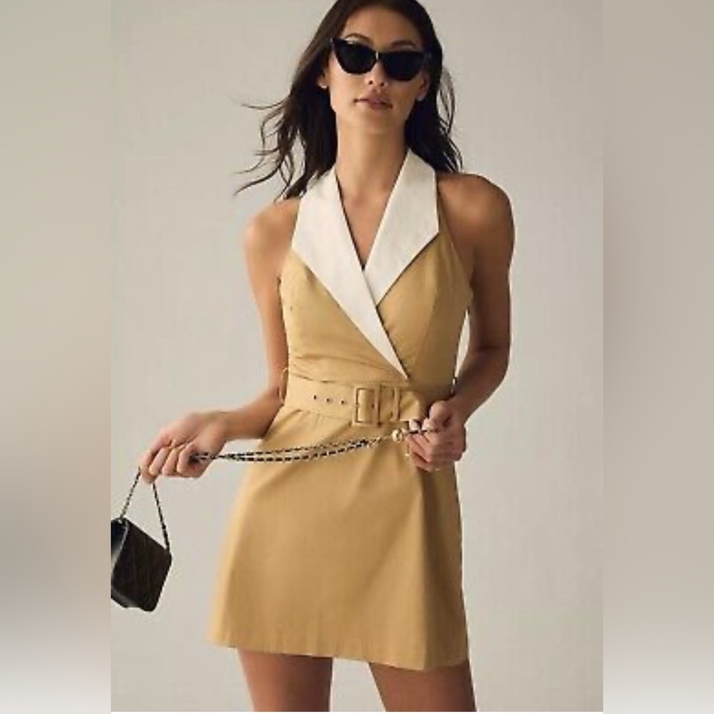 Hutch Tan and White Halter Dress